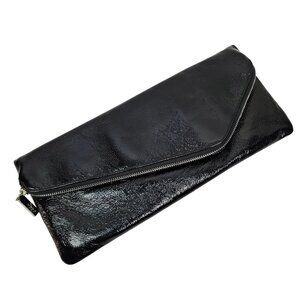 HOBO International Effe Black Leather Asymmetrical Envelope Clutch Wallet
